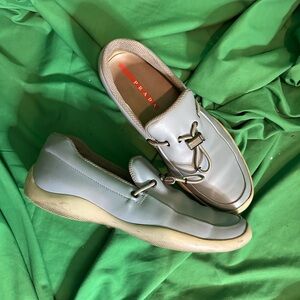 PRADA blue slip-on Americas Cup boat shoes Vibram sole moc toe